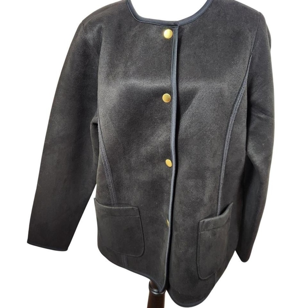 Susan Graver‎ Weekend Women's Medium Black Faux Suede Snap Button Front Jacket
